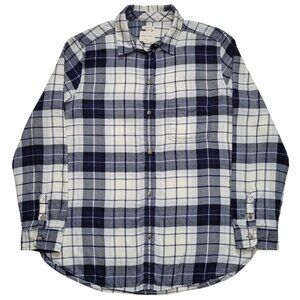 American Eagle Plaid Flannel Button-Up Shirt  Blue White Boyfriend Fit XLarge